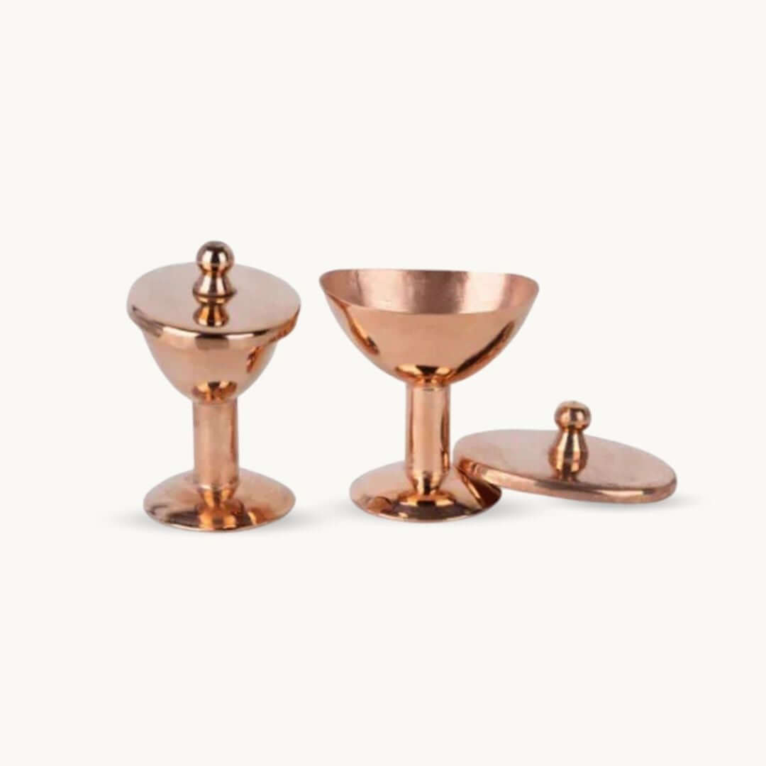 Art of Vedas Pure Copper Cups Set with Lids - Ayurvedic Copper Drinking Vessels for Health and Wellness