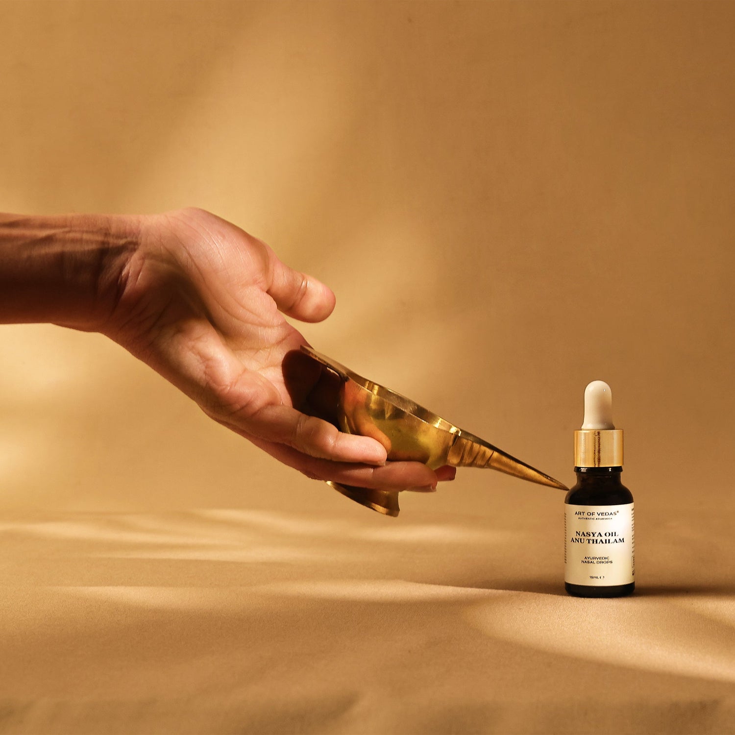 Art of Vedas Nasya Karma Therapy - Hand Holding Copper Nasya Applicator with Ayurvedic Nasal Oil for Sinus Cleansing